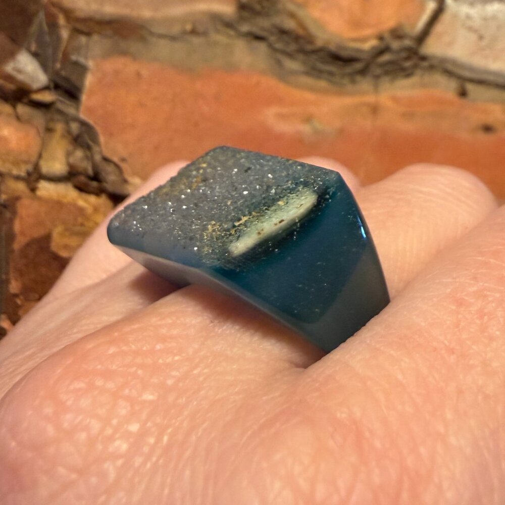 Natural Blue Geode Druzy Stone Chunky Ring 8.5